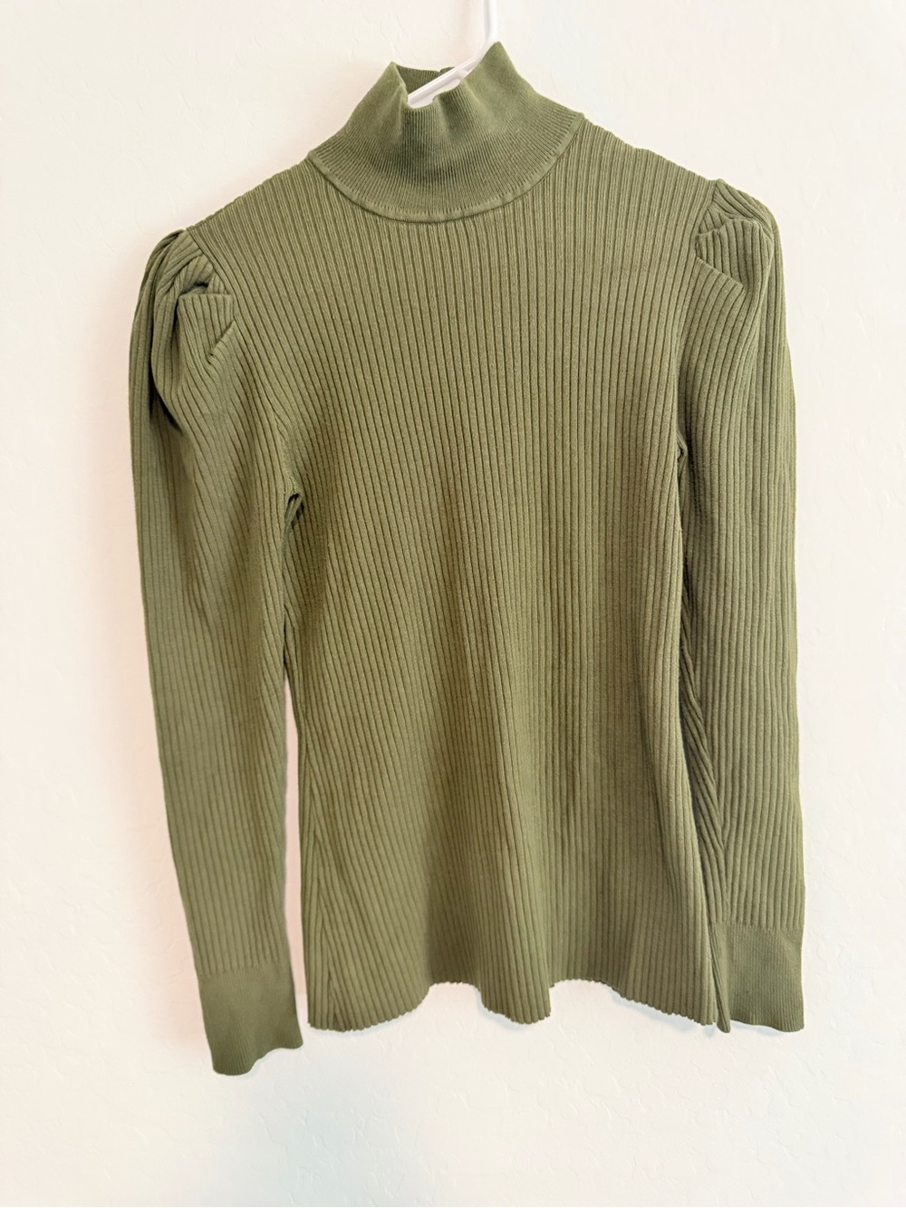 Who What Wear Olive Ribbed Mock Neck Long Sleeve Top
